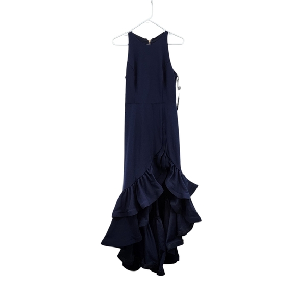 Betsy & Adam Women's Poly Stretch Ruffle Halter Crepe Gown - 10P - Picture 2 of 9